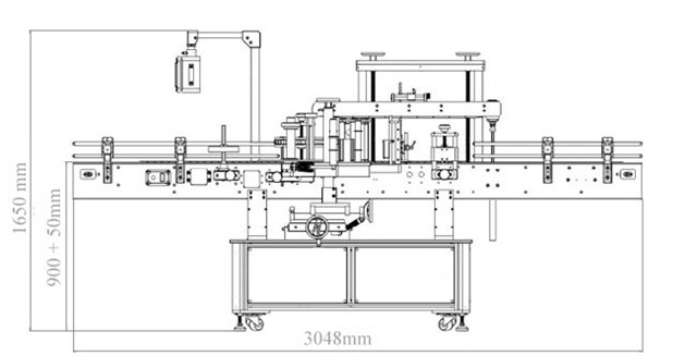 Diagramm kahepeaga automaatsetest külgedest pluss ümmargune pudeli sildistamise masin